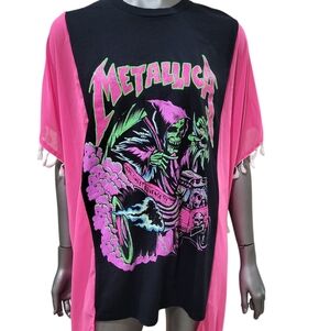 212B. Metallica Graphic Pink and Black Women's Upcycled Top